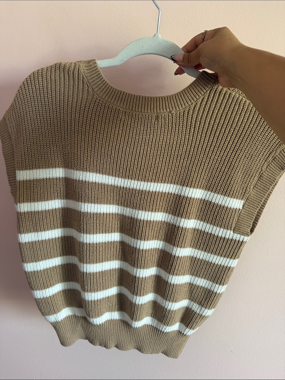 Marshalls Tan and White Striped Sleeveless Crewneck Sweater - Picture 2 of 3